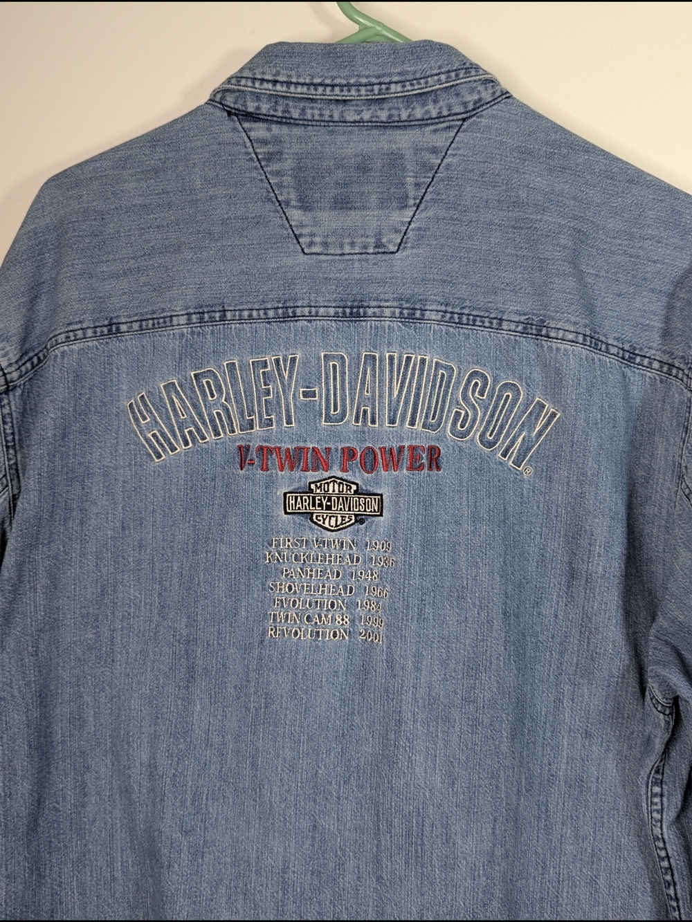 Vtg Harley Davidson Denim Shirt XL V-Twin Power Long Sleeve Mens Unisex Pockets